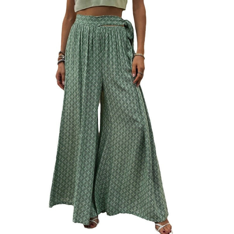 Female Lace Printing Flared Wide Leg Pants