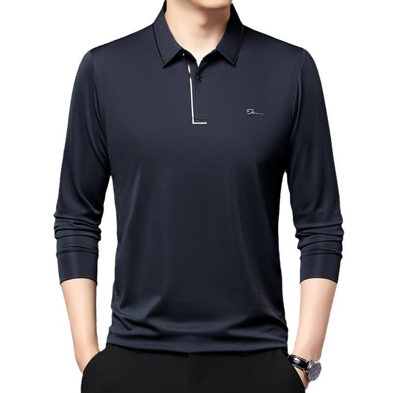 Men's Spring And Autumn Stretch T-shirt Lapel Long Sleeve T-shirt