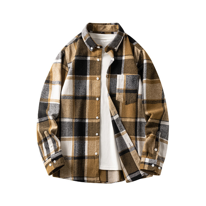 Cross-border Foreign Trade Men's Autumn And Winter New Plaid Plus Size Long-sleeved Shirt Casual Coat Thickened Flannel Shirt Men