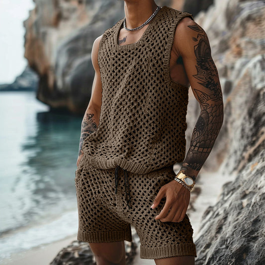 Casual Vertical Pattern Suit Slim Lapel Short Sleeve Button Shirt Shorts