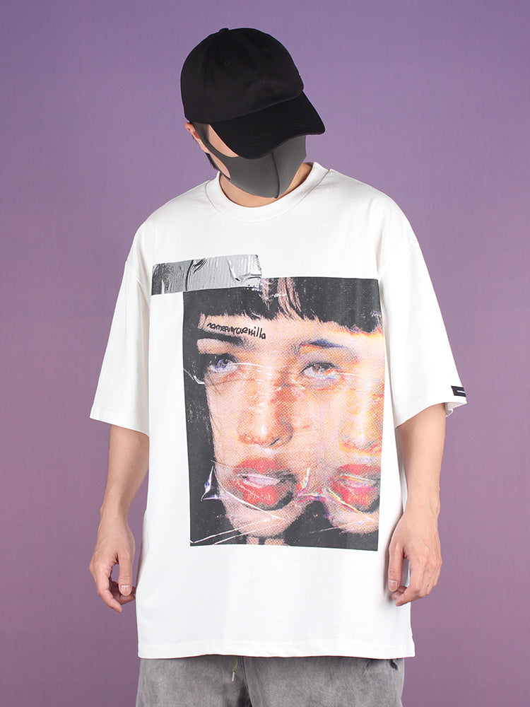 Portrait Printed Dark Funeral Retro Style Loose Trendy Brand T-shirt