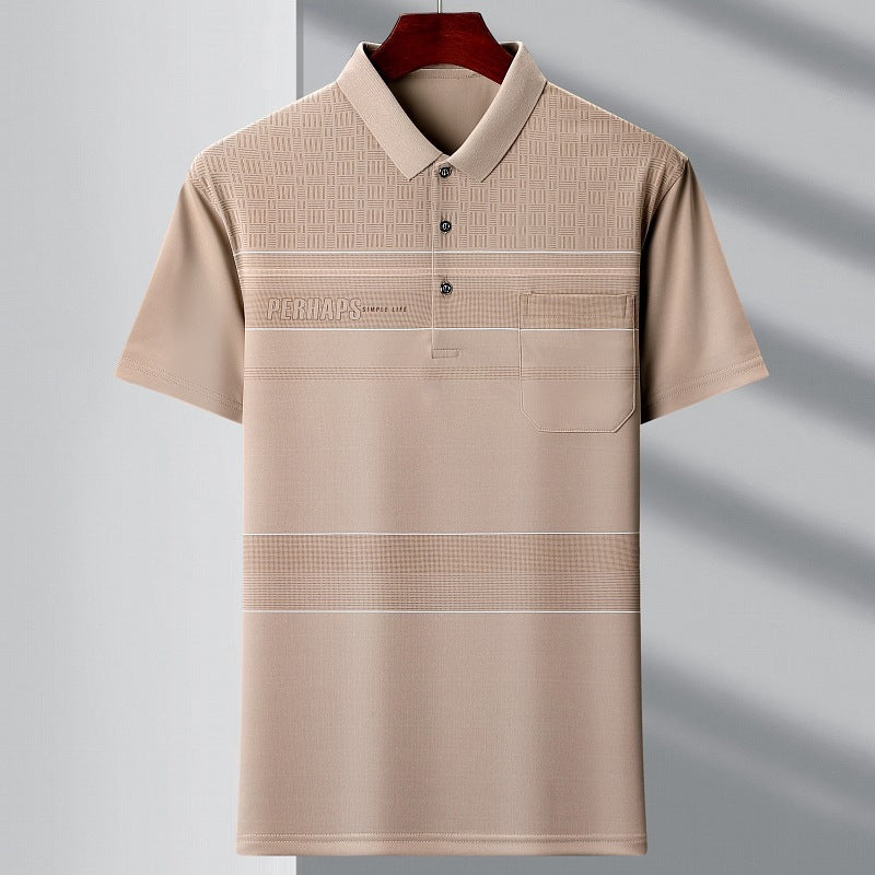 Men's Youth Polo Collar Stripes Real Pocket T-shirt Polo Shirt