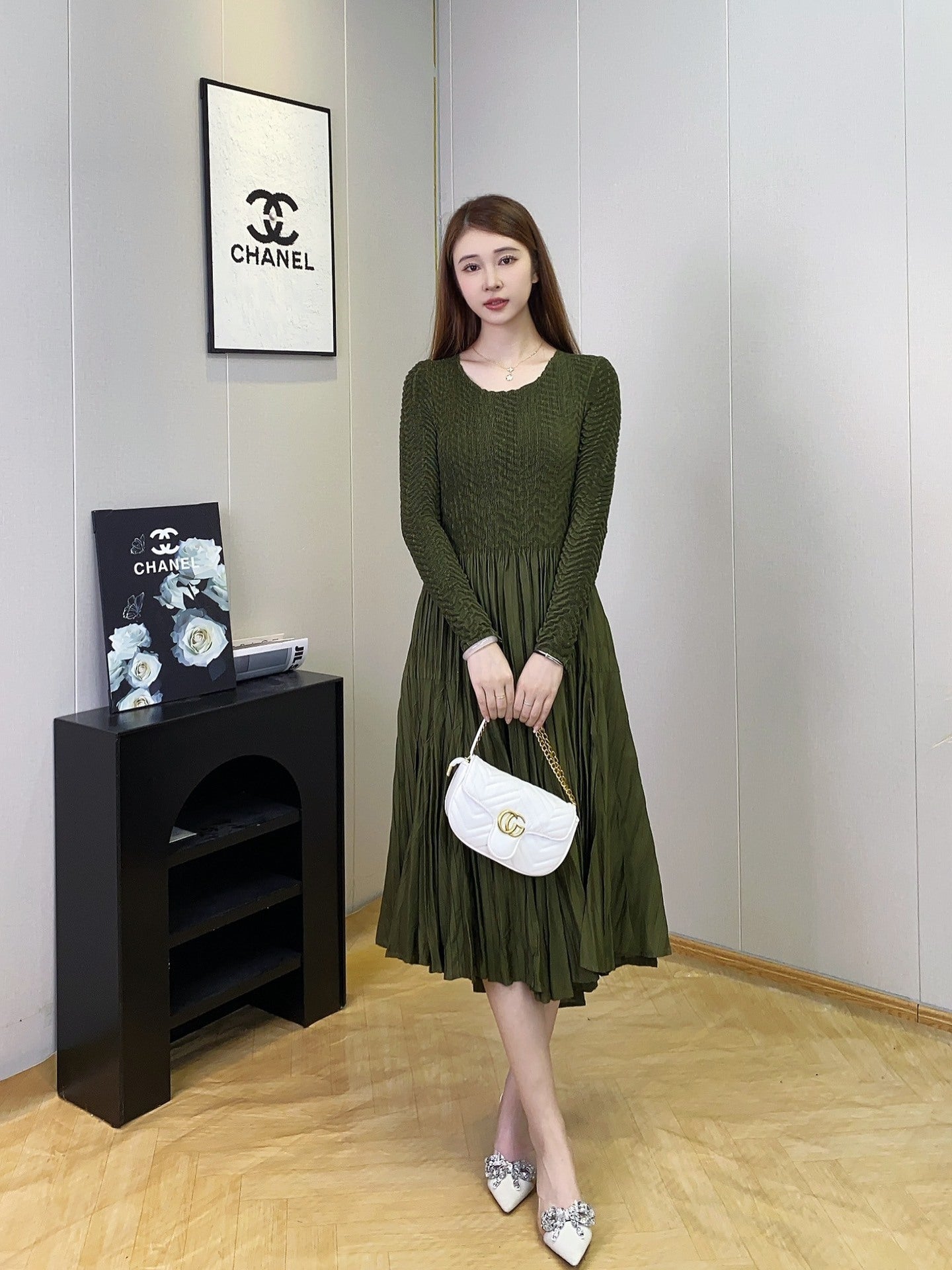 Slim-fit Slimming Elegant Pleated A- Line Dress Women