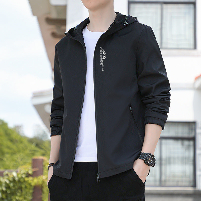 Breathable Quick-drying Loose Elastic Zipper Hooded Men's Jacket