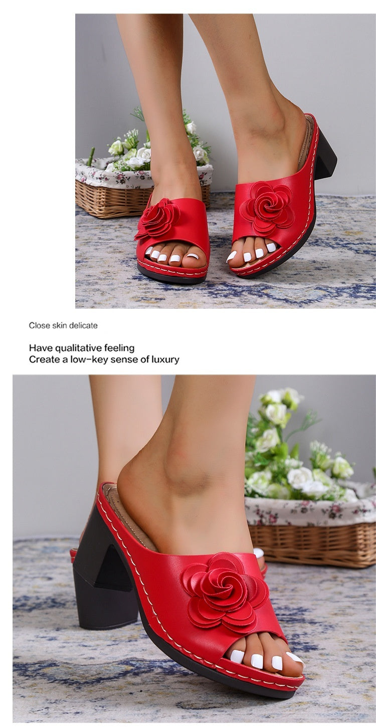 Women's Wedge Flower Solid Color Sandals